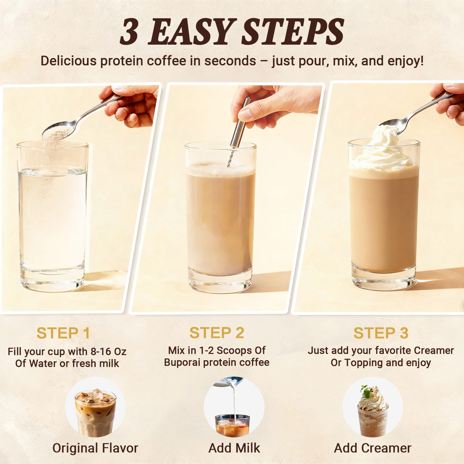 Buporai Protein Coffee Powder keto-friendly label on bottle