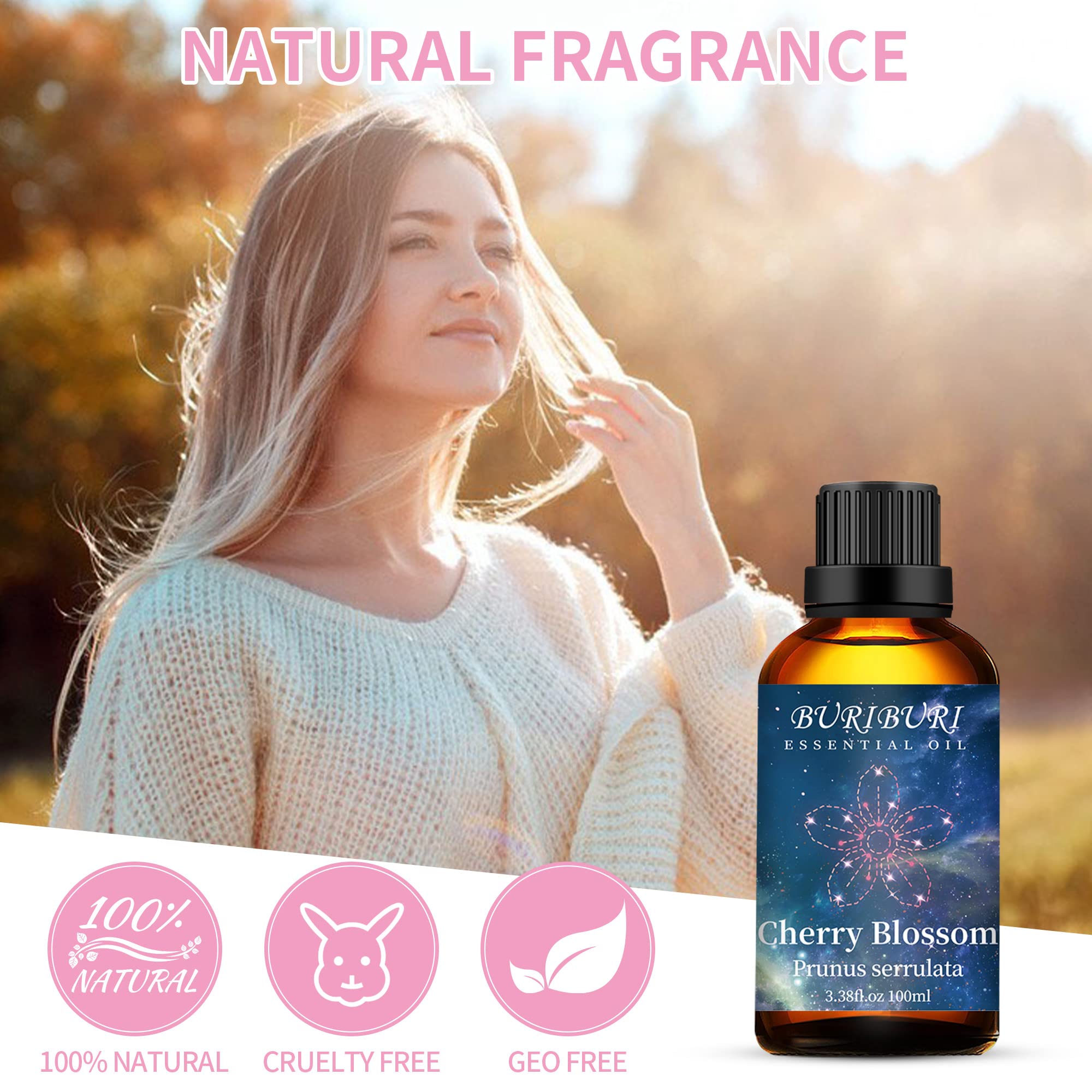 BURIBURI Cherry Blossom oil for baths and diffusers with refreshing floral notes
