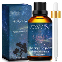 BURIBURI Cherry Blossom essential oil bottle in amber glass for aromatherapy diffusion