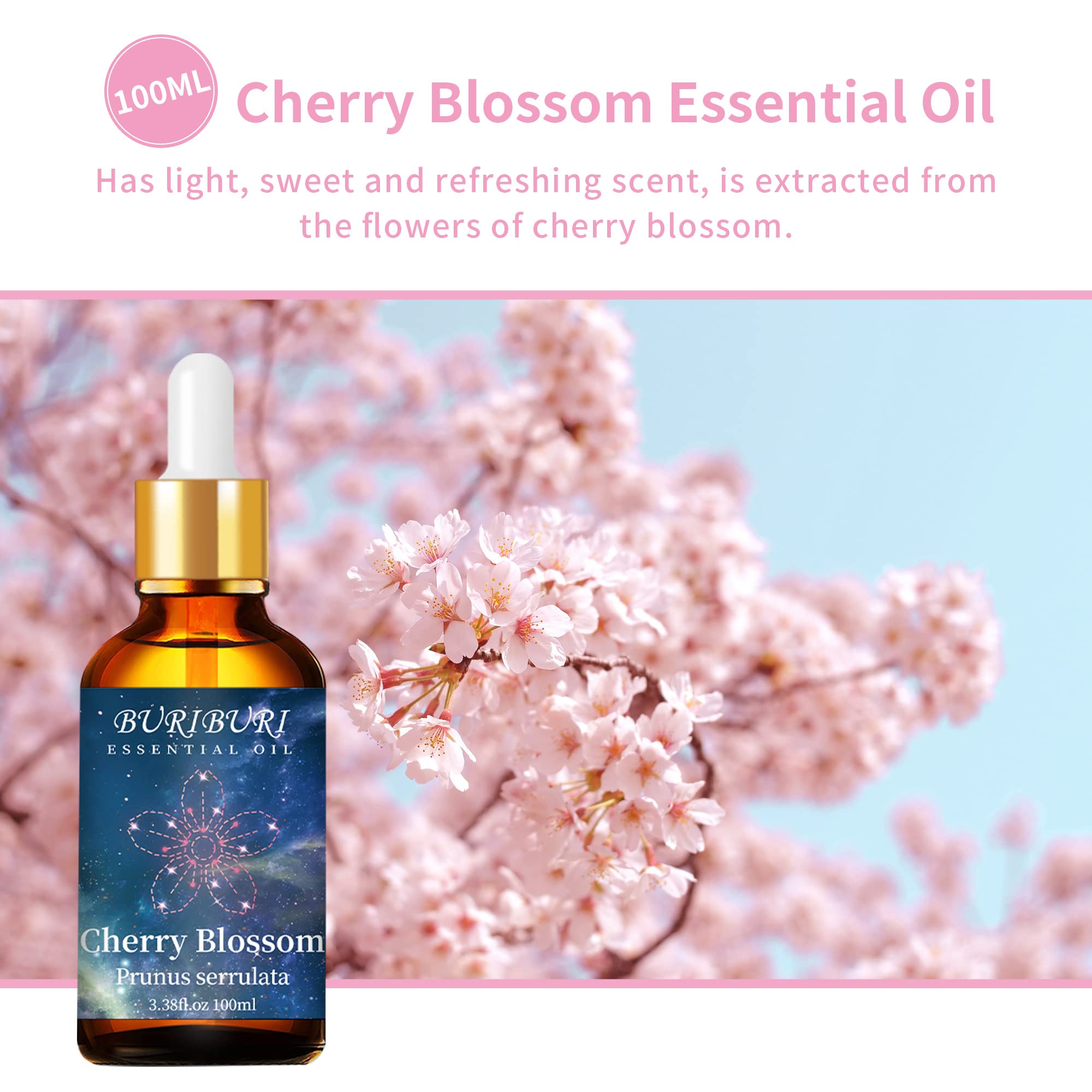 BURIBURI Cherry Blossom essential oil diffuser blend for relaxing sessions
