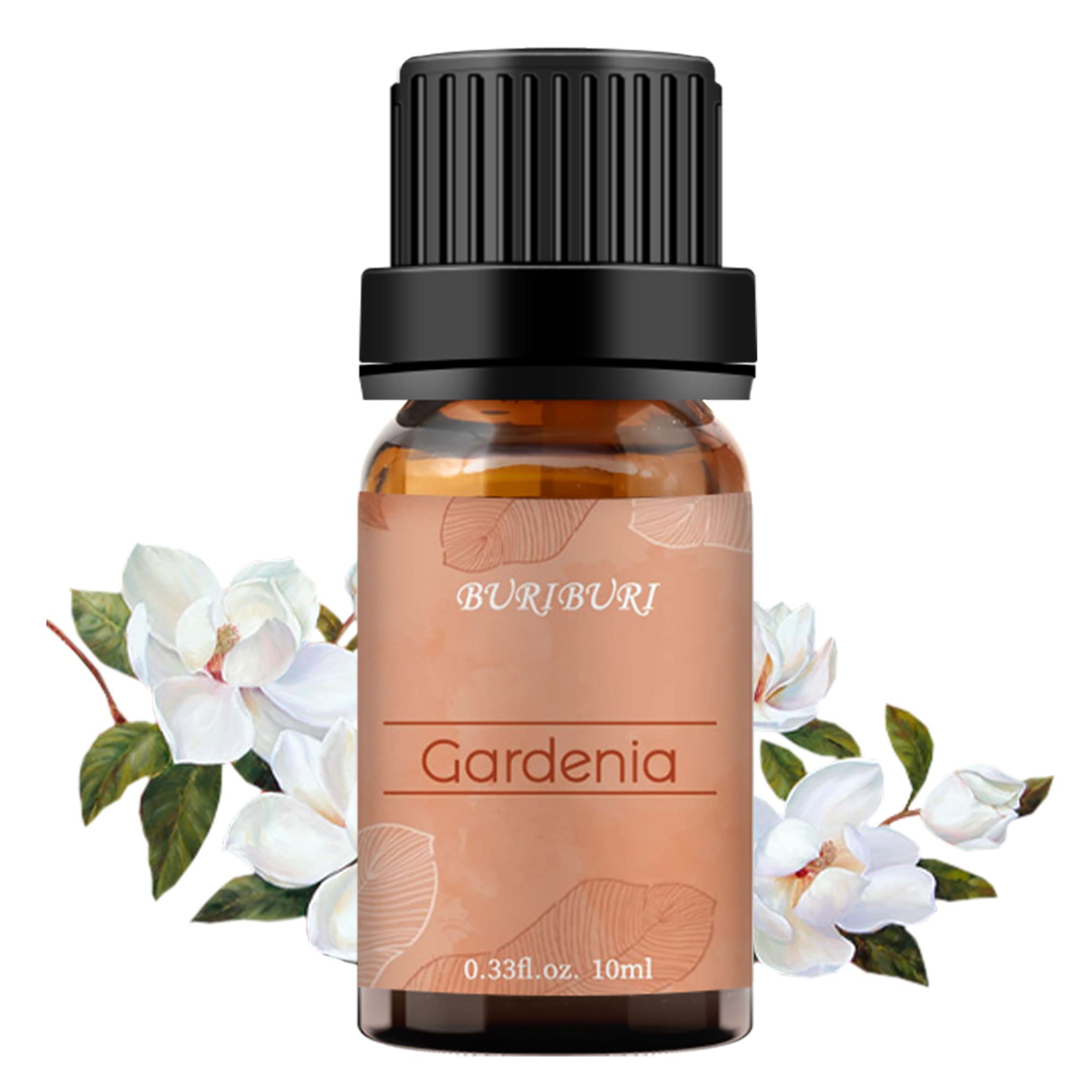BURIBURI Gardenia essential oil bottle in amber glass preserves purity.