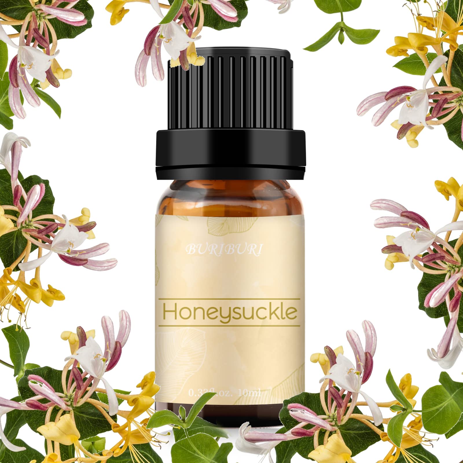 BURIBURI Honeysuckle essential oil bottle 10ml preserves purity and aroma.