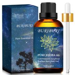 BURIBURI jojoba oil in amber bottle for premium hair and skin care