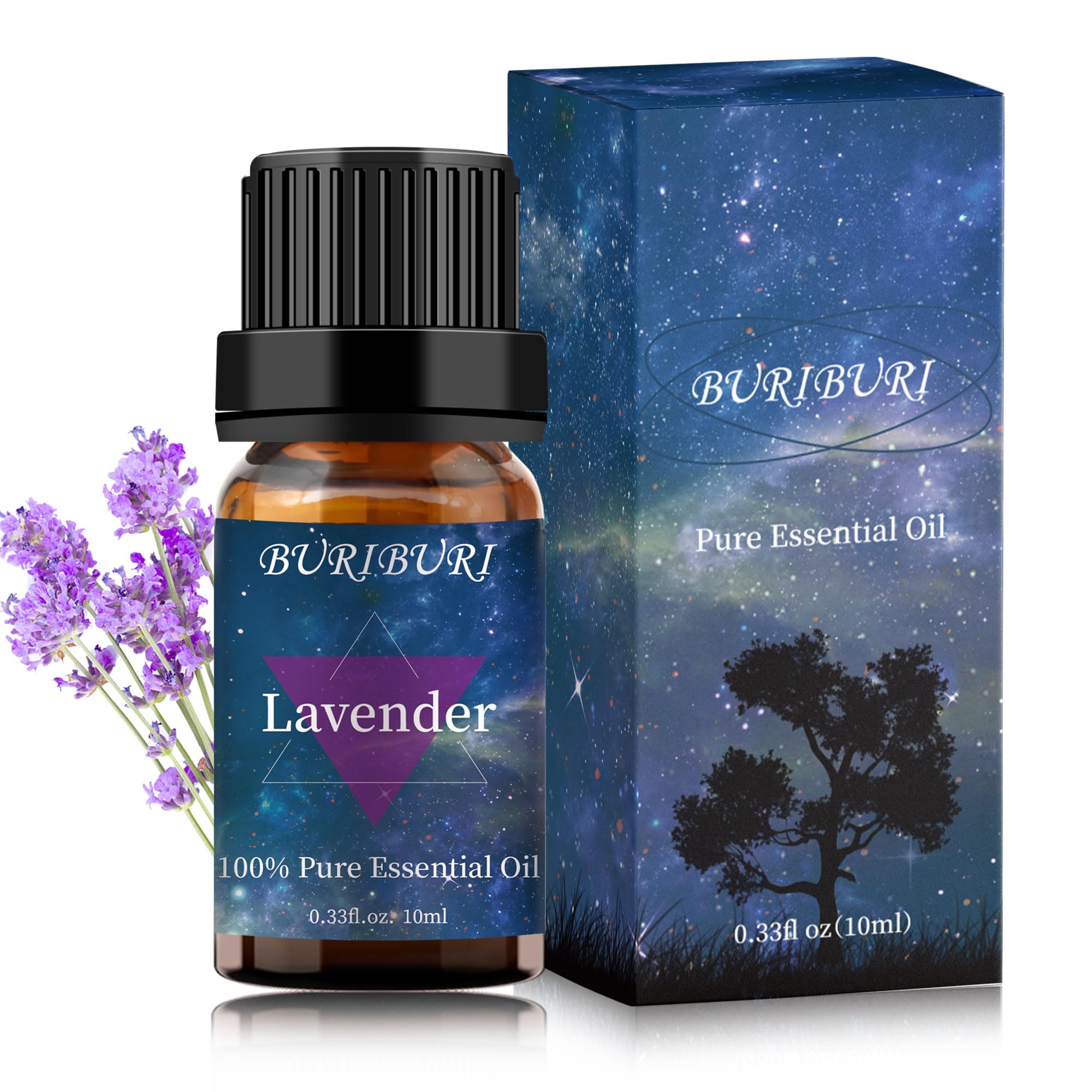BURIBURI lavender essential oil in amber bottle for diffusion and blends