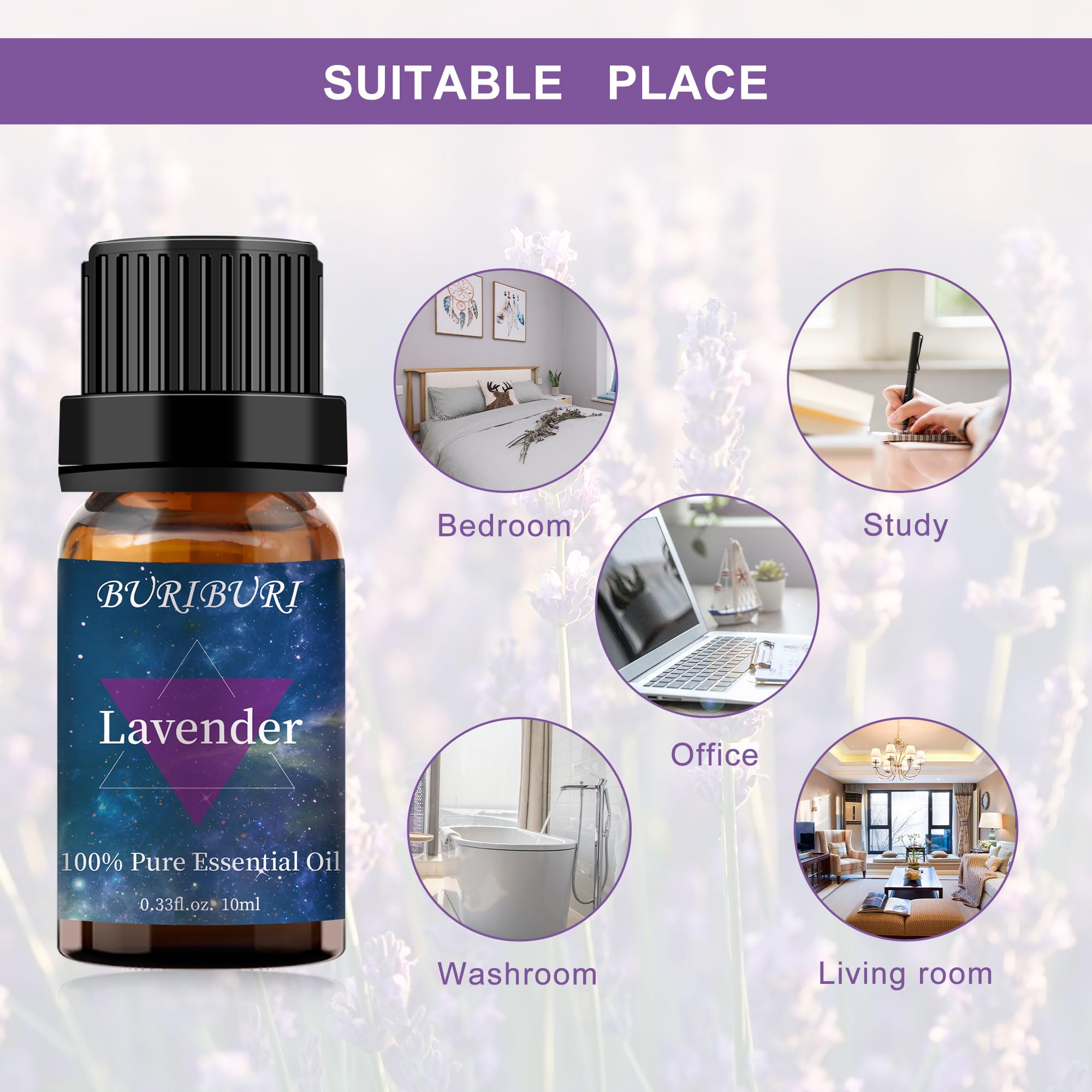 BURIBURI lavender oil label and cap for premium packaging