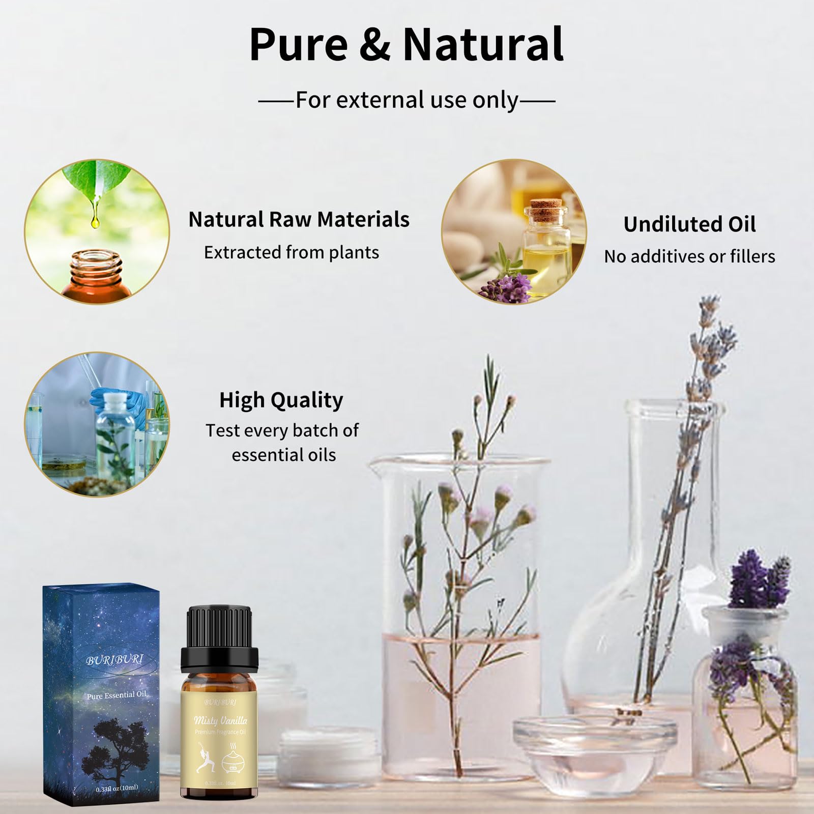 BURIBURI Misty Vanilla diffuser oil bottle ready for use in diffusers