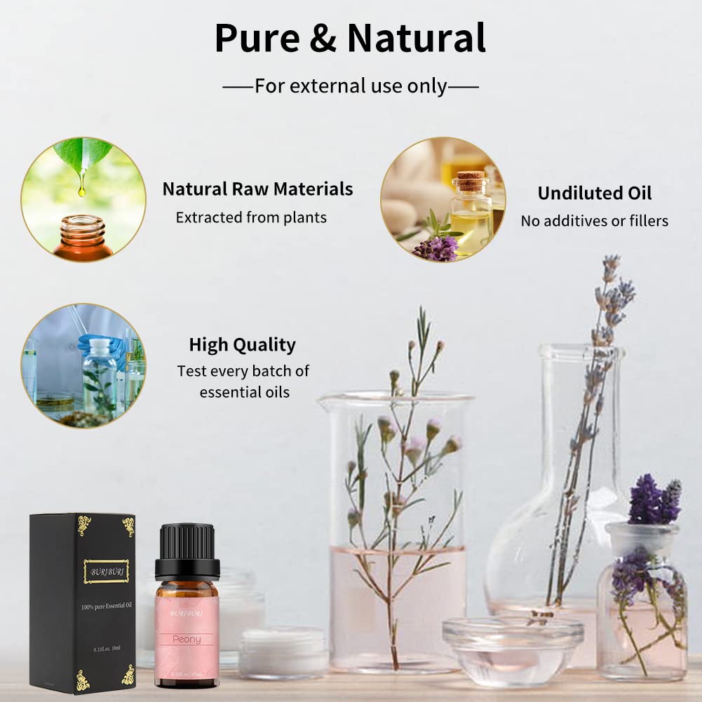 BURIBURI Peony essential oil adds a floral, spa-like aroma to baths.