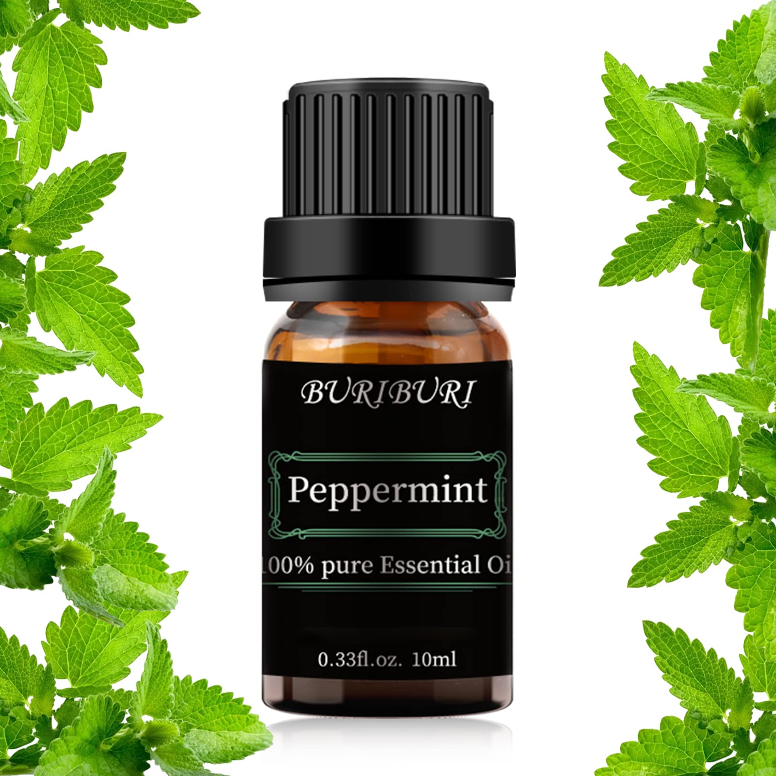 BURIBURI Peppermint Oil 10ml bottle provides pure aroma for diffusers.