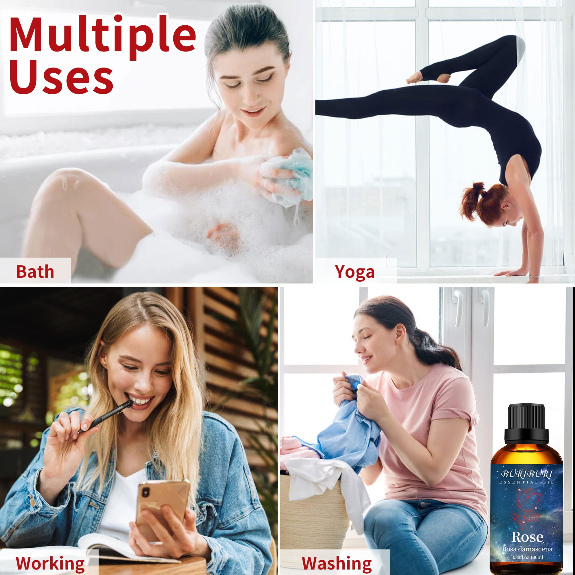 BURIBURI Rose Essential Oil bottle diluted appropriately for topical use