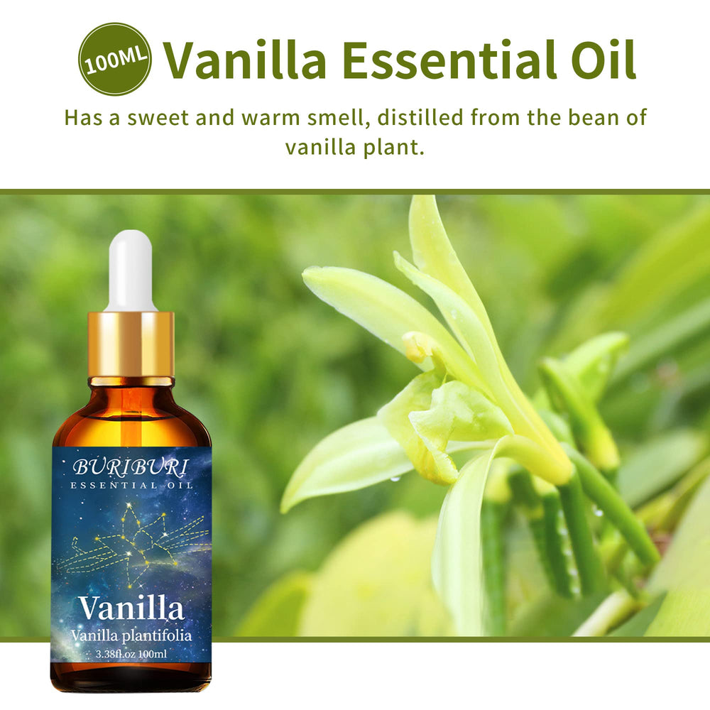 BURIBURI vanilla oil being poured for easy use in diffusers and candles