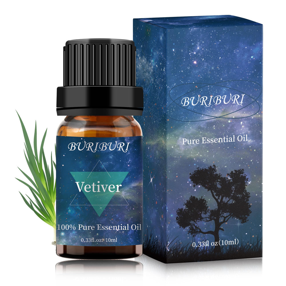 BURIBURI Vetiver essential oil 10ml for home fragrance projects.