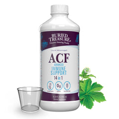 Buried Treasure ACF bottle being poured for daily immune support.