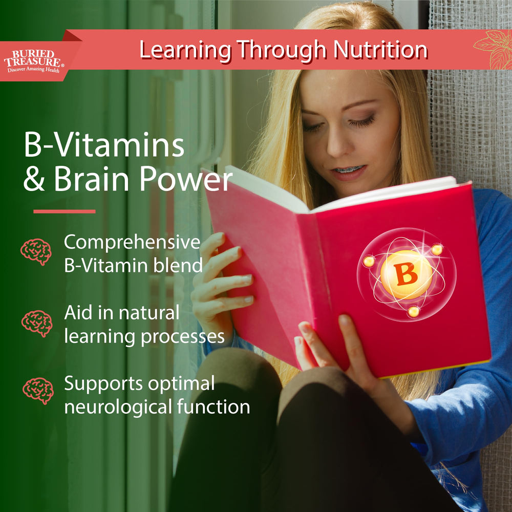 Buried Treasure Added Attention GABA and DHA icons illustrate brain nutrition.