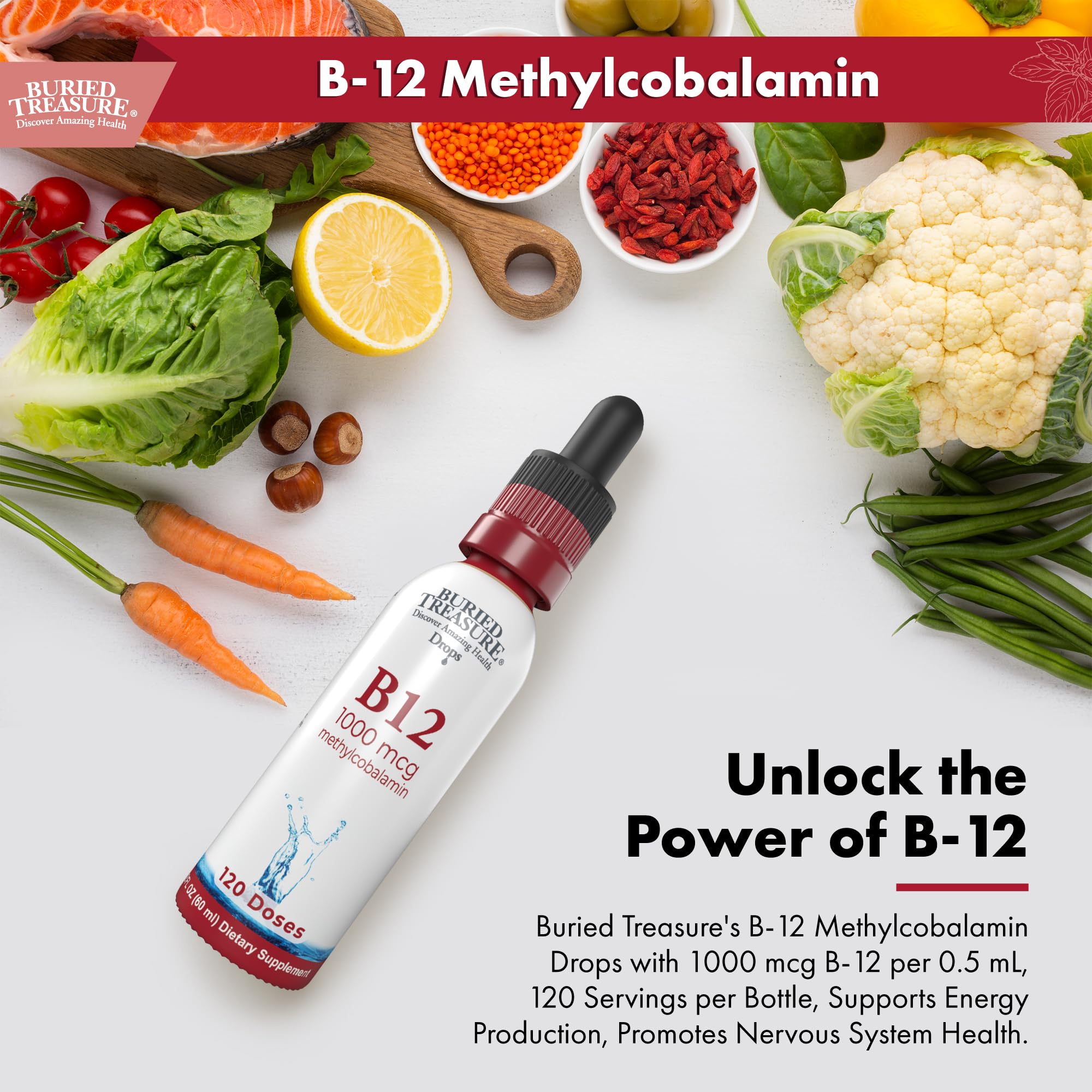 Buried Treasure B12 Drops sublingual use for convenient daily energy.