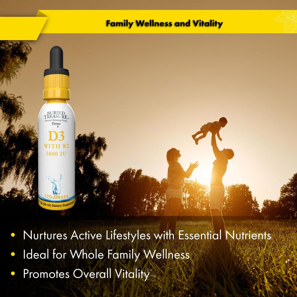Buried Treasure D3K2 drops sugar-free label highlights clean formulation