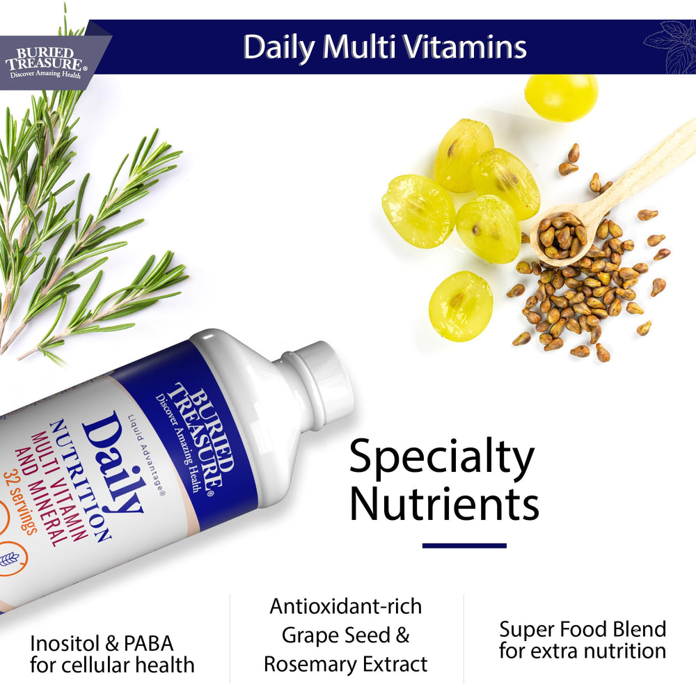 Buried Treasure Daily Nutrition glass of liquid highlighting easy daily use