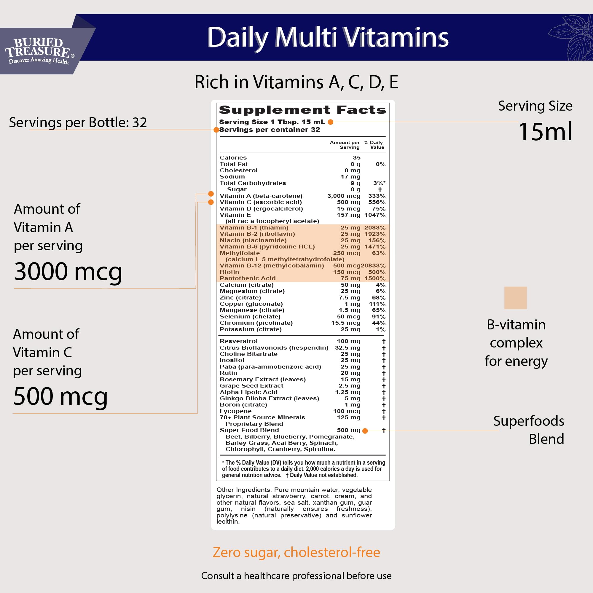 Buried Treasure Daily Nutrition pour shot illustrating quick absorption in the morning routine