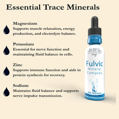 Ingredients panel of Buried Treasure Fulvic Mineral Drops shows trace minerals