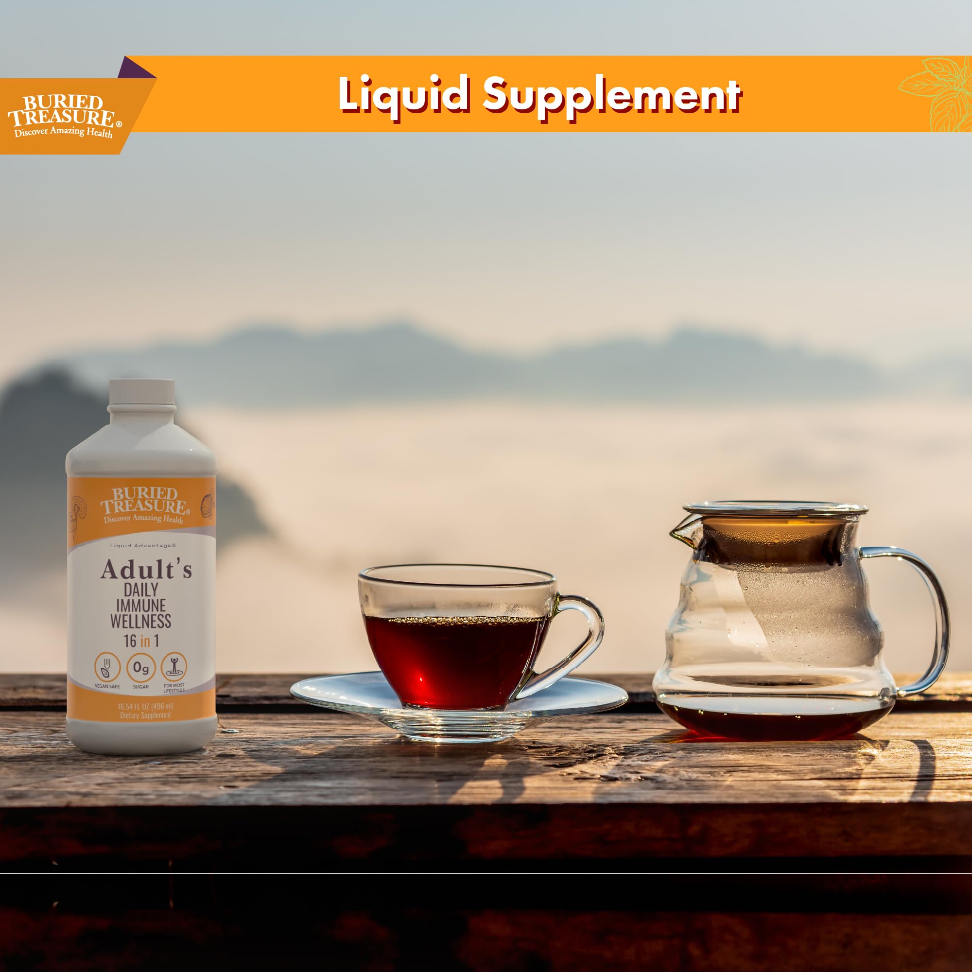 Buried Treasure Immune Wellness packaging communicates natural, potent immune support options.