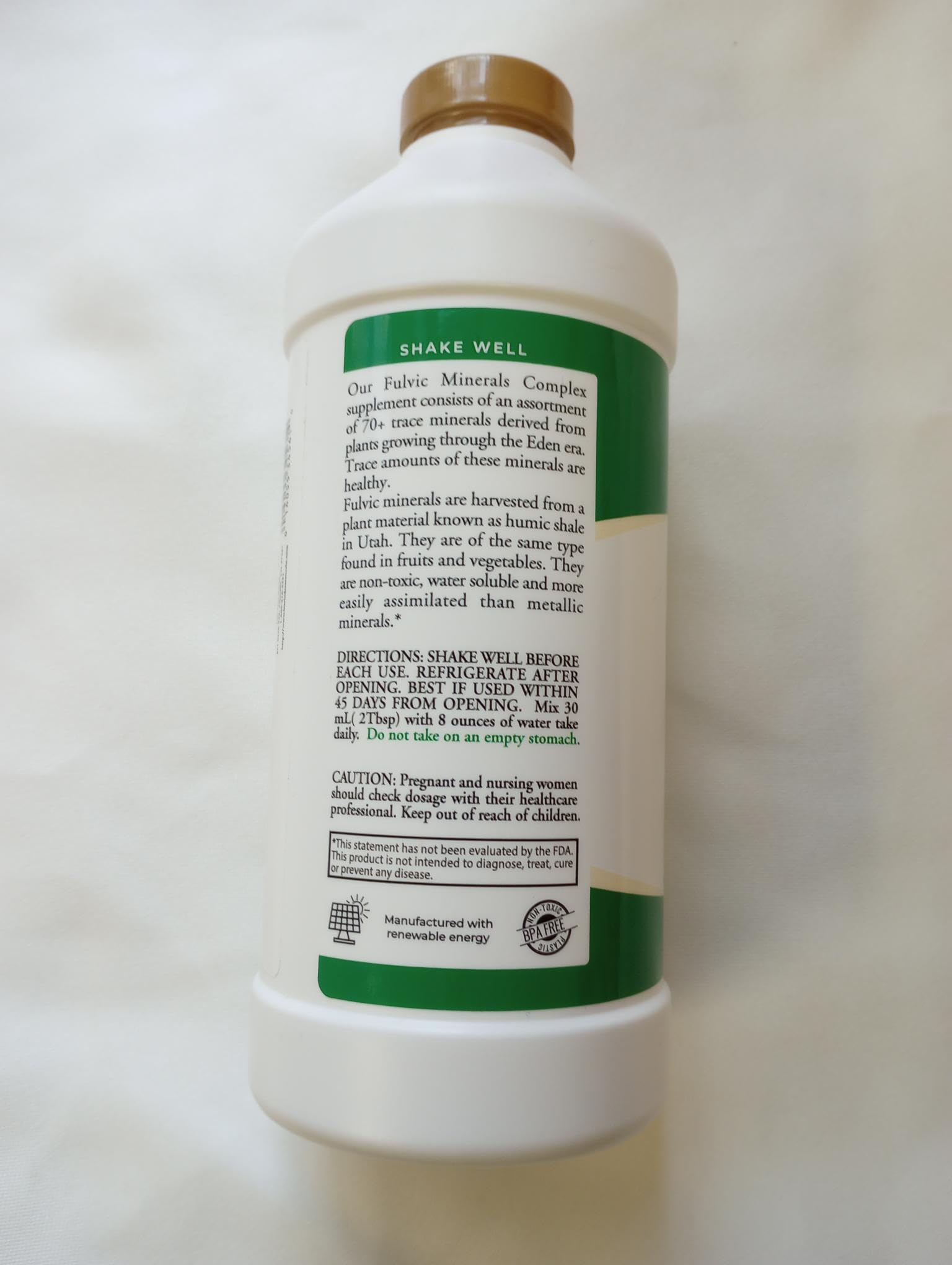 Packaging of Buried Treasure Liquid Advantage Fulvic Minerals for easy storage