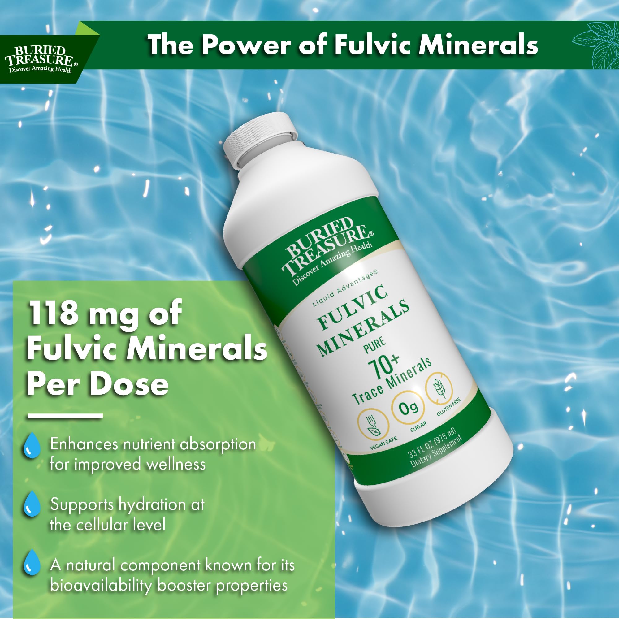 Buried Treasure Fulvic Minerals Pure added to a beverage without altering flavor