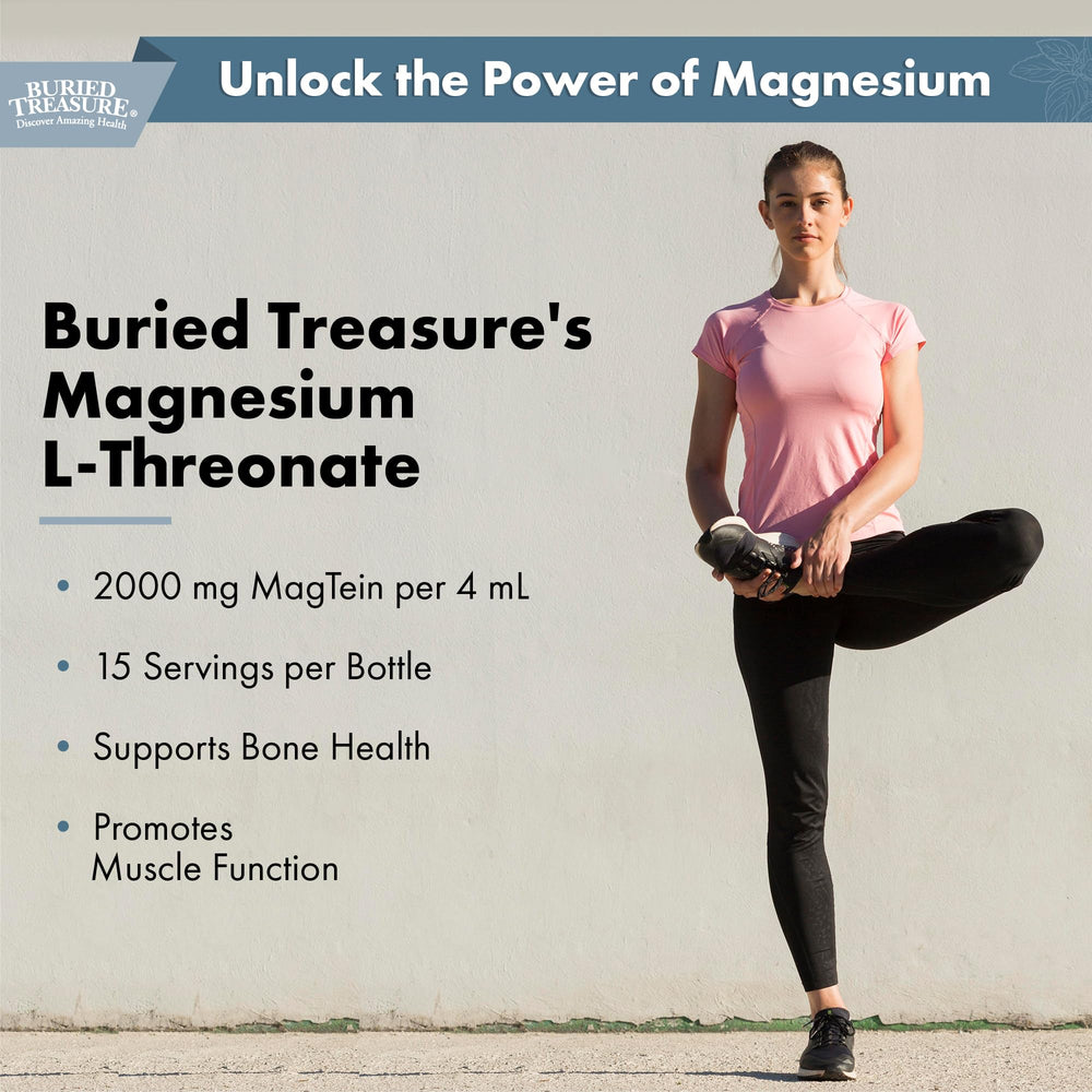 Buried Treasure Magtein capsules arranged for a simple daily cognitive support routine.