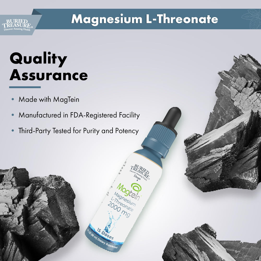 Buried Treasure Magtein closeup of magnesium L-threonate details.