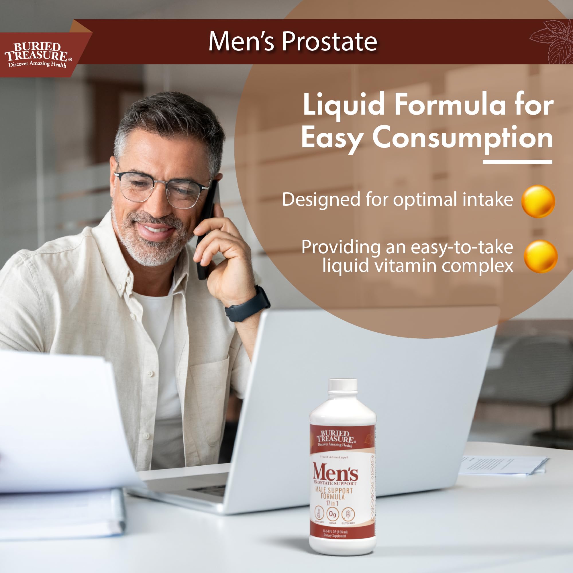 Buried Treasure Men's Prostate Complete ingredients panel highlights natural botanicals.