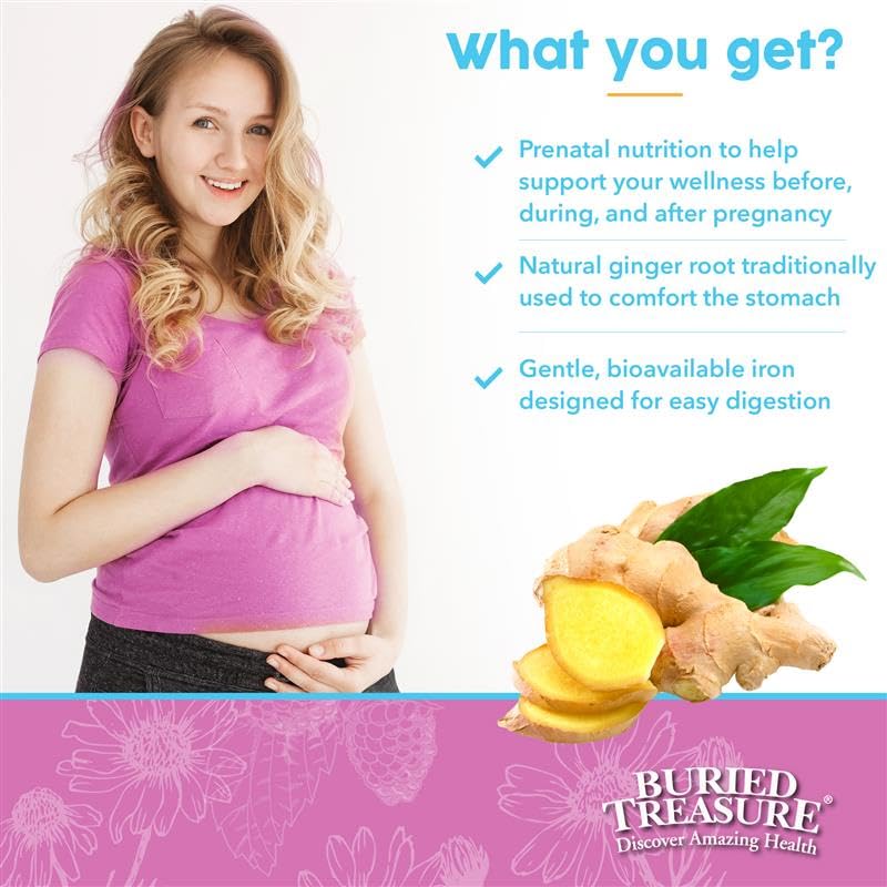 Buried Treasure Prenatal Plus DHA label close up emphasizing vegetarian DHA source