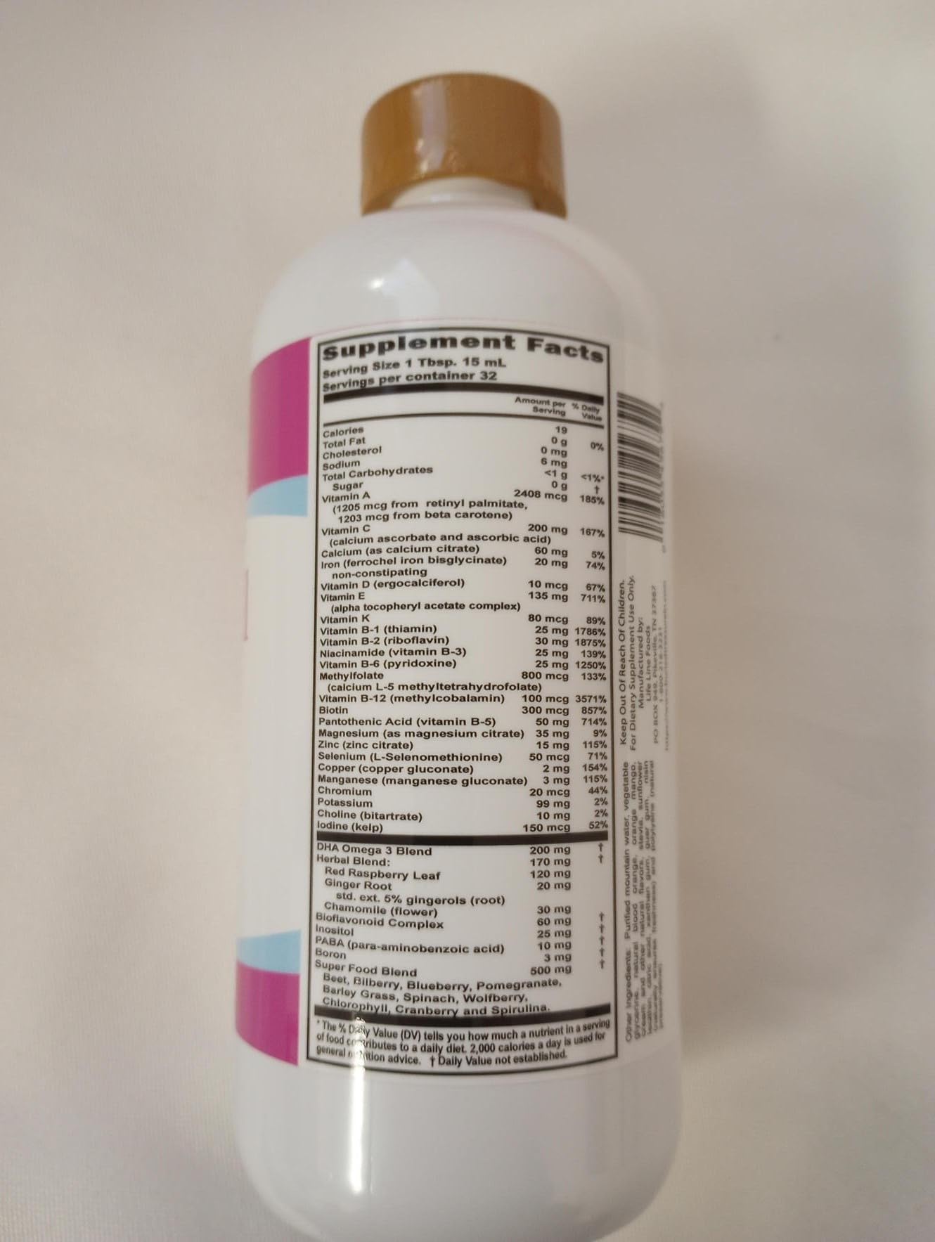 Buried Treasure Prenatal Plus DHA USA made badge on bottle