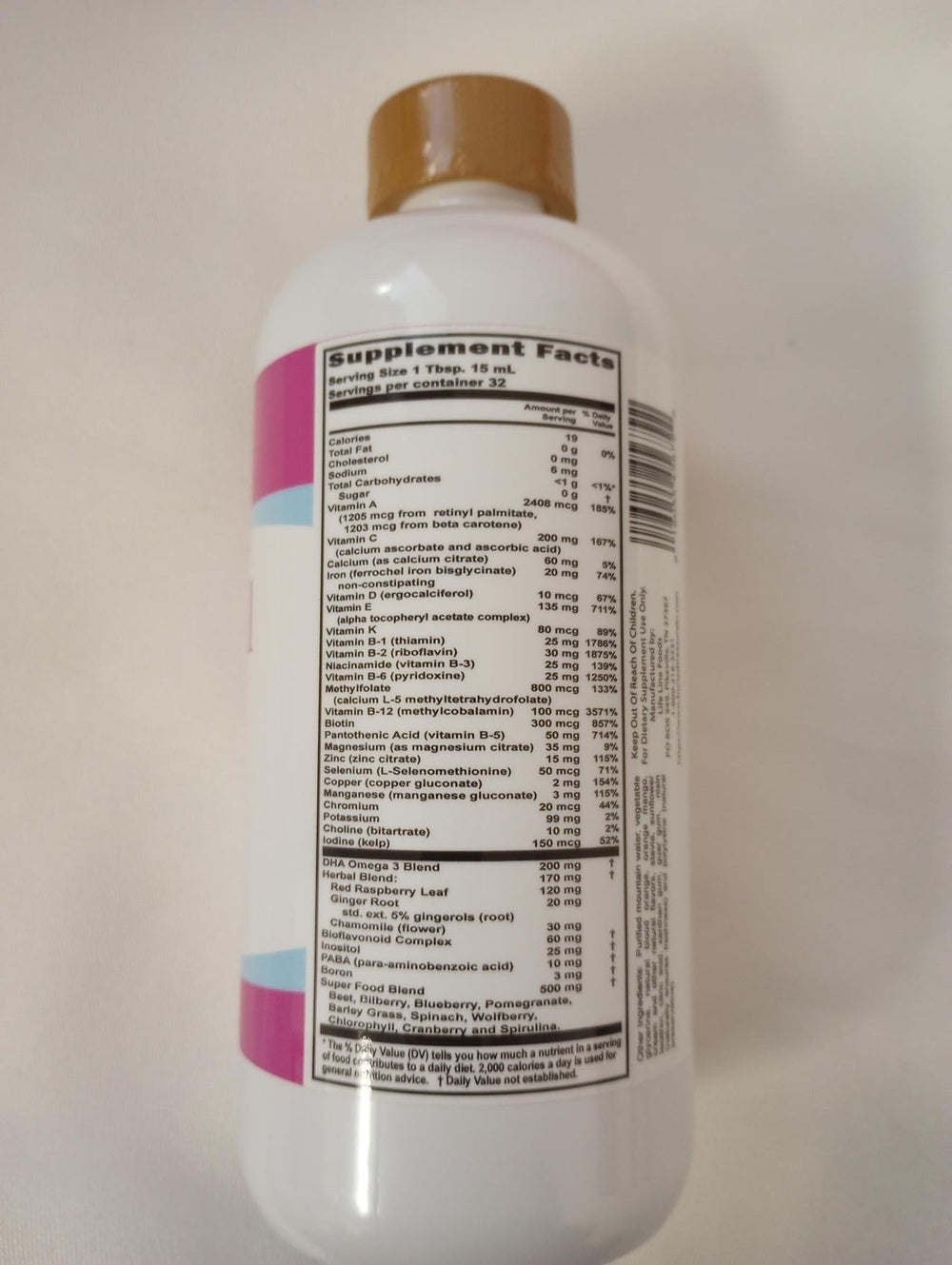 Buried Treasure Prenatal Plus DHA USA made badge on bottle