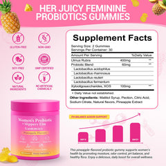 BURMINY Her Juicy Gummies bottle closeup highlighting slippery elm for gentle daily comfort.