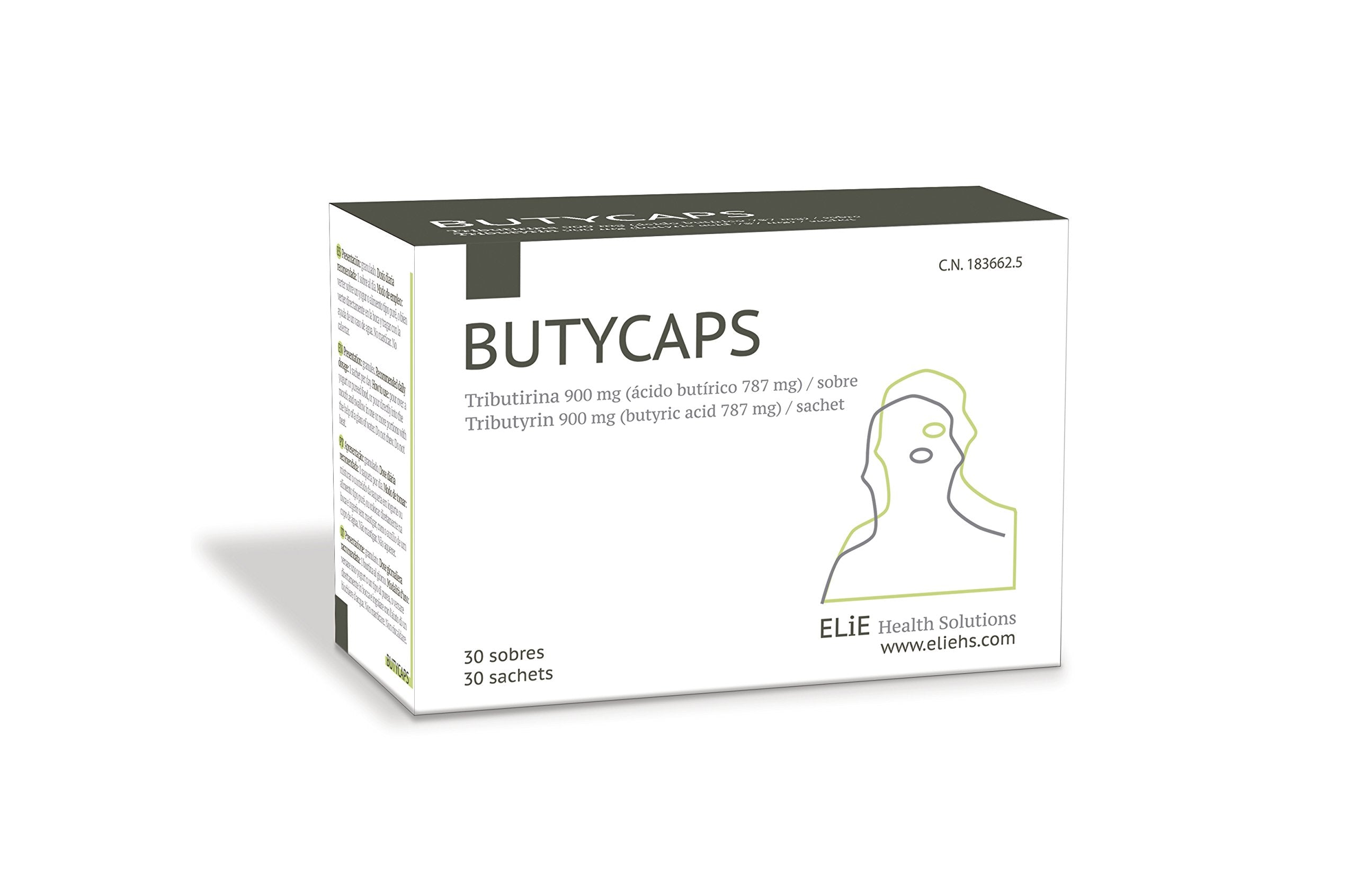 Butycaps Tributyrin granules in a non-chewable sachet for easy daily intake.