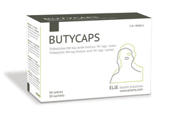 Butycaps Tributyrin sachet packaging for convenient daily gut support.