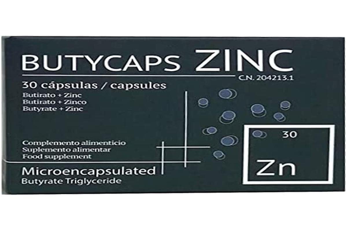 Butycaps Tributyrin sachet showing microencapsulated formula for gradual intestinal release.