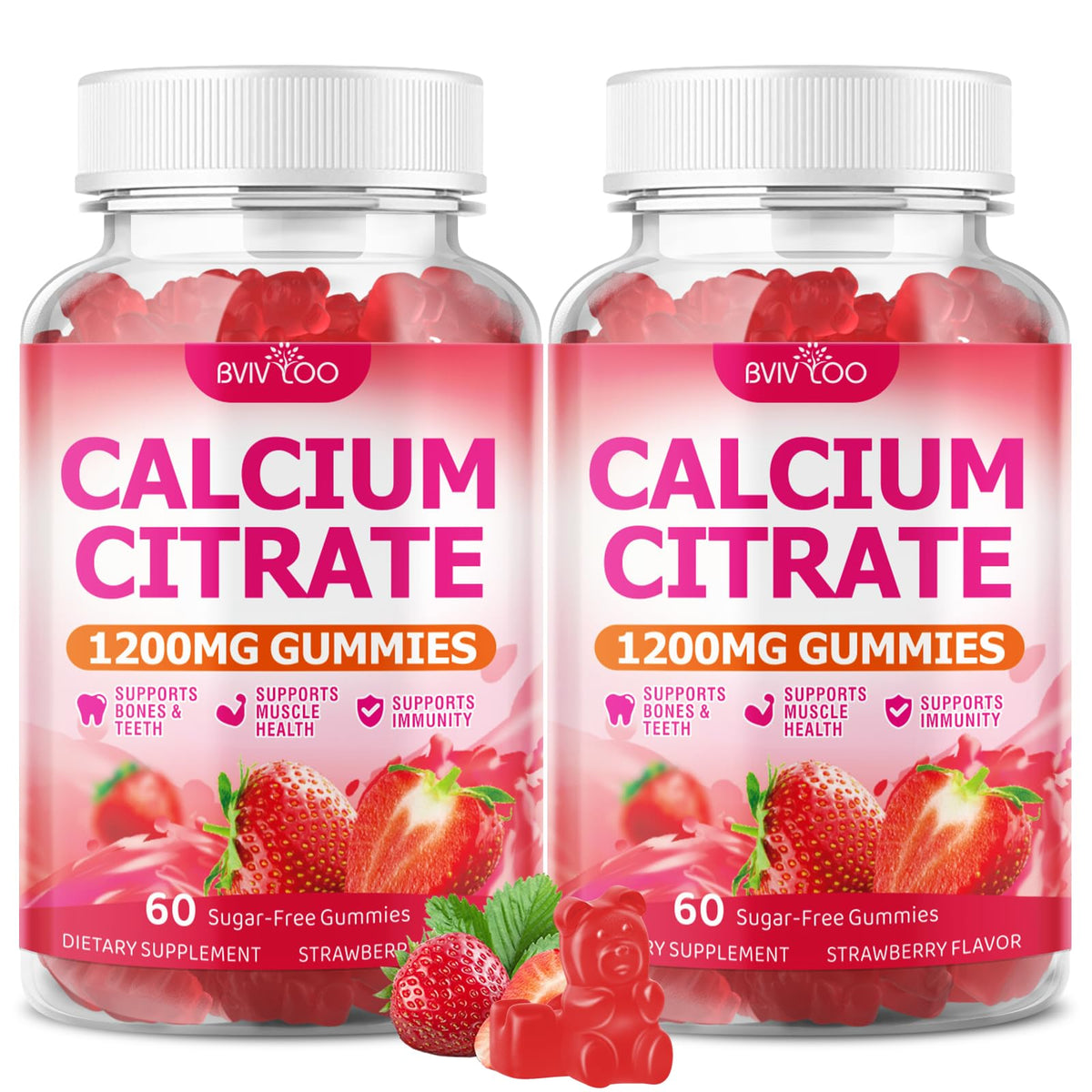 BVIVLOO Calcium Citrate Gummies front bottle showing 1200 mg per gummy for bone support