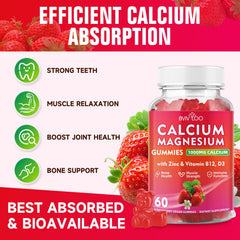 BVIVLOO Calcium Gummies ingredients panel featuring D3, K2 and B complex blend.