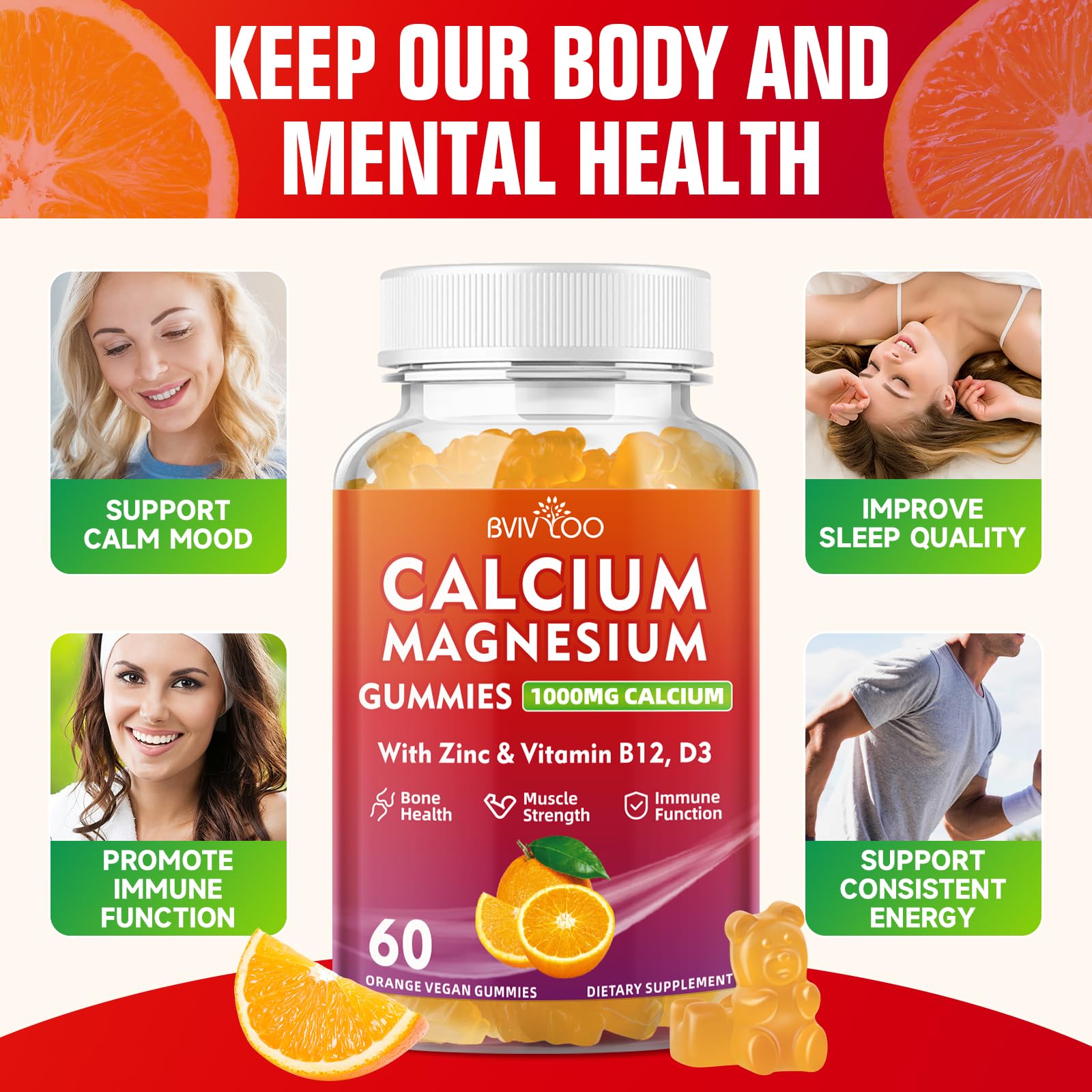 BVIVLOO Calcium Gummies with magnesium for muscle relaxation.