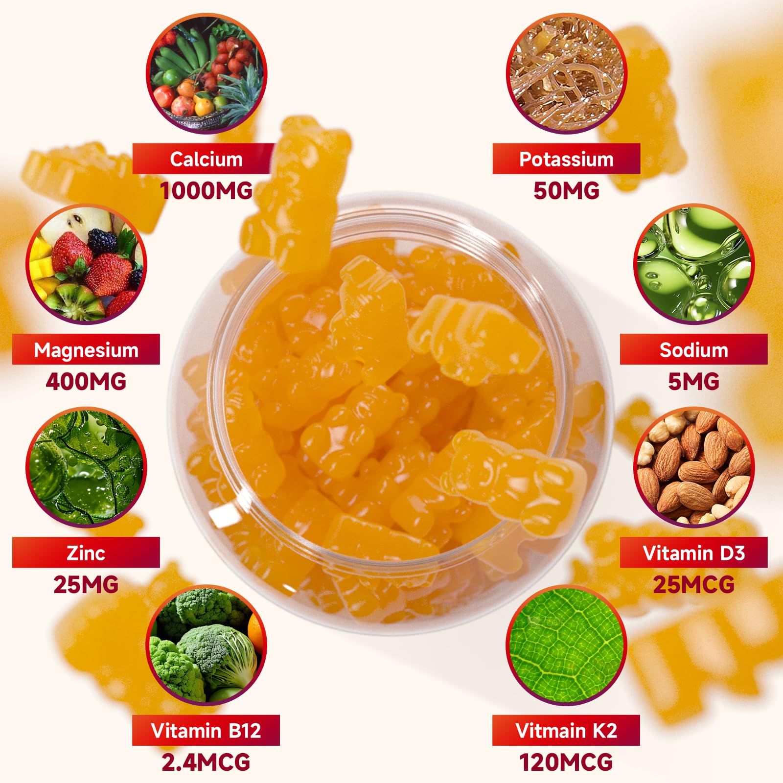 BVIVLOO Calcium Gummies with zinc and B complex for mood balance.