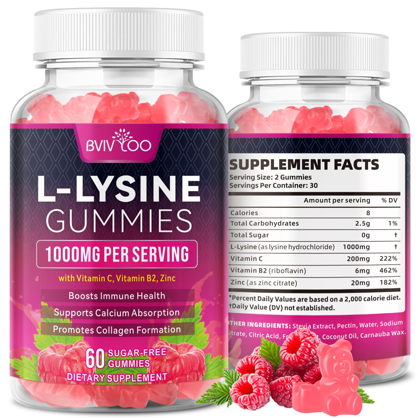 BVIVLOO L-Lysine 1000mg bottle for daily immune support.