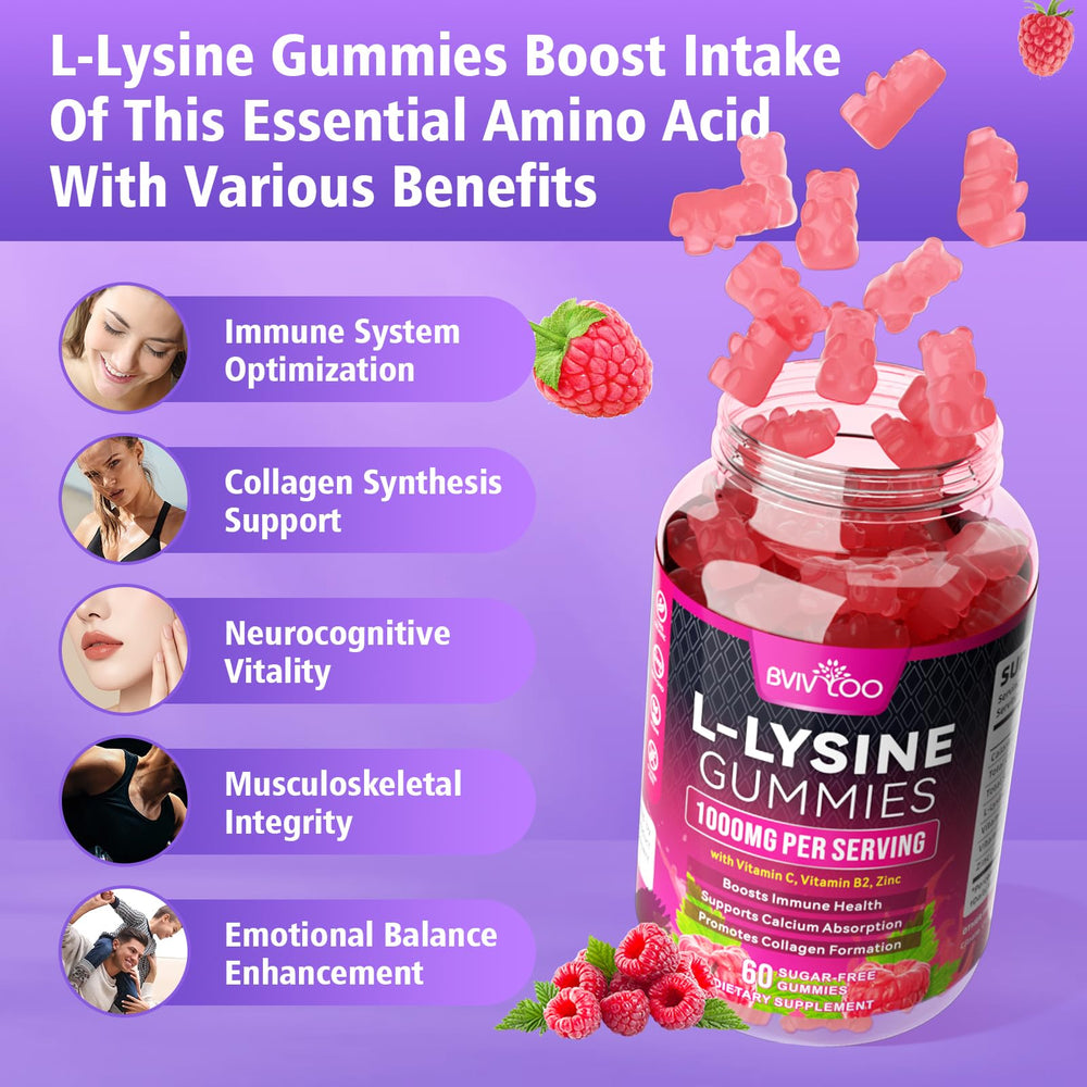 BVIVLOO L-Lysine raspberry gummies offering a tasty daily routine.