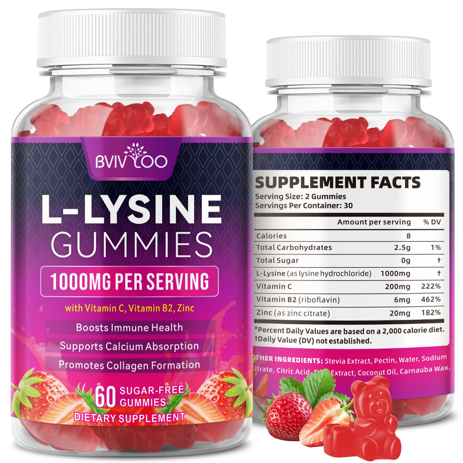 BVIVLOO L-Lysine Gummies bottle aiding daily immune and skin support.