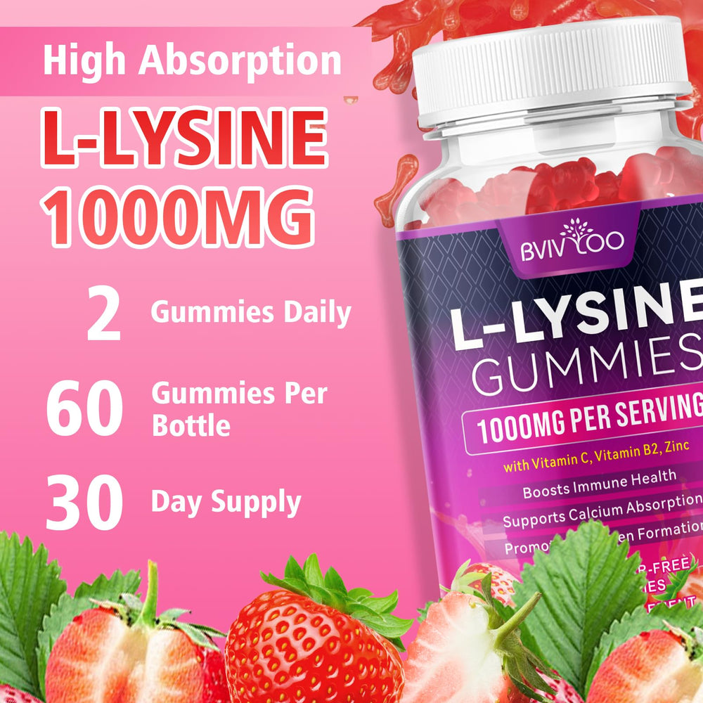 BVIVLOO L-Lysine Gummies sugar-free label emphasizes no added sugar.