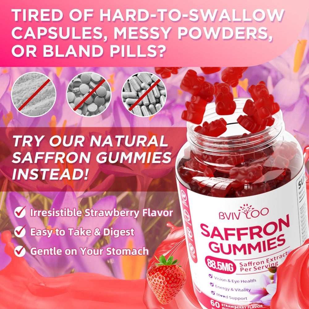BVIVLOO saffron gummies flavor emphasizes natural strawberry taste for daily enjoyment.