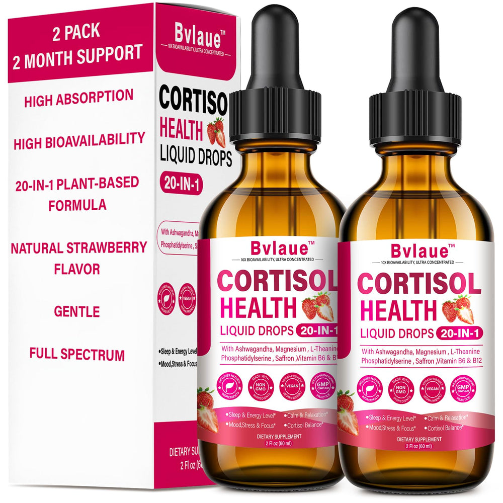 Bvlaue Cortisol Drops bottle front promotes calm balance for daily life