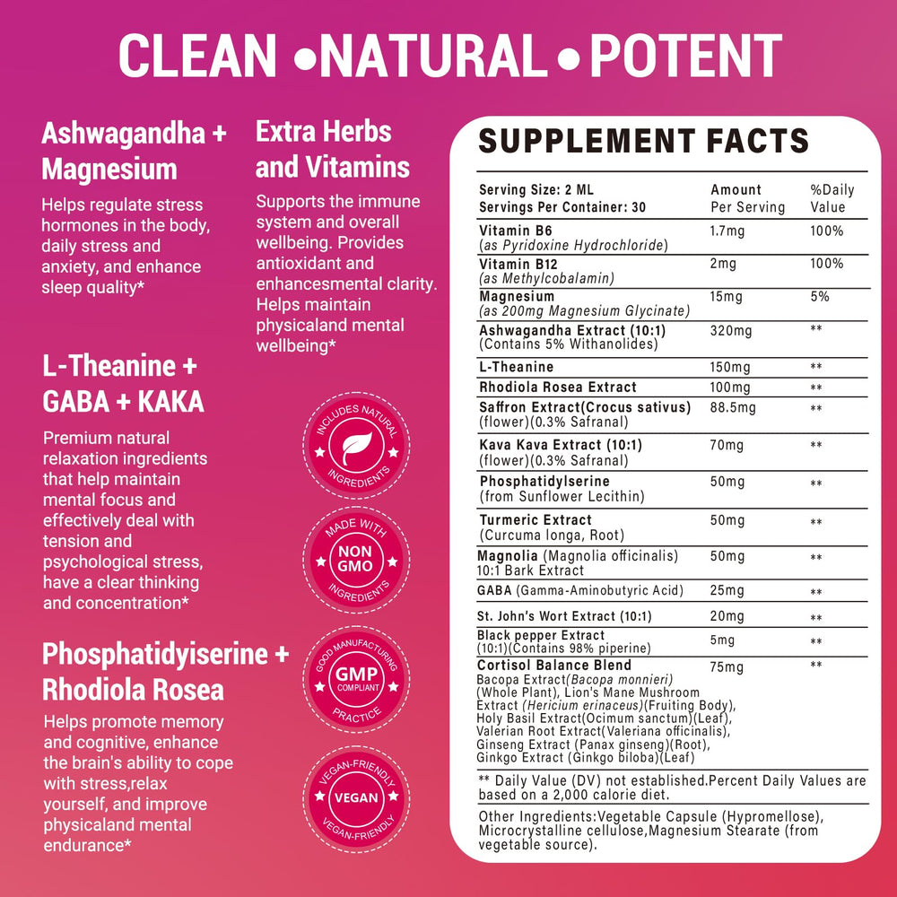 Bvlaue cortisol drops ingredients chart highlights 20-in-1 blend