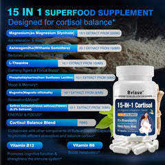 Bvlaue cortisol reducer capsules pack showing vegan, non-GMO formula