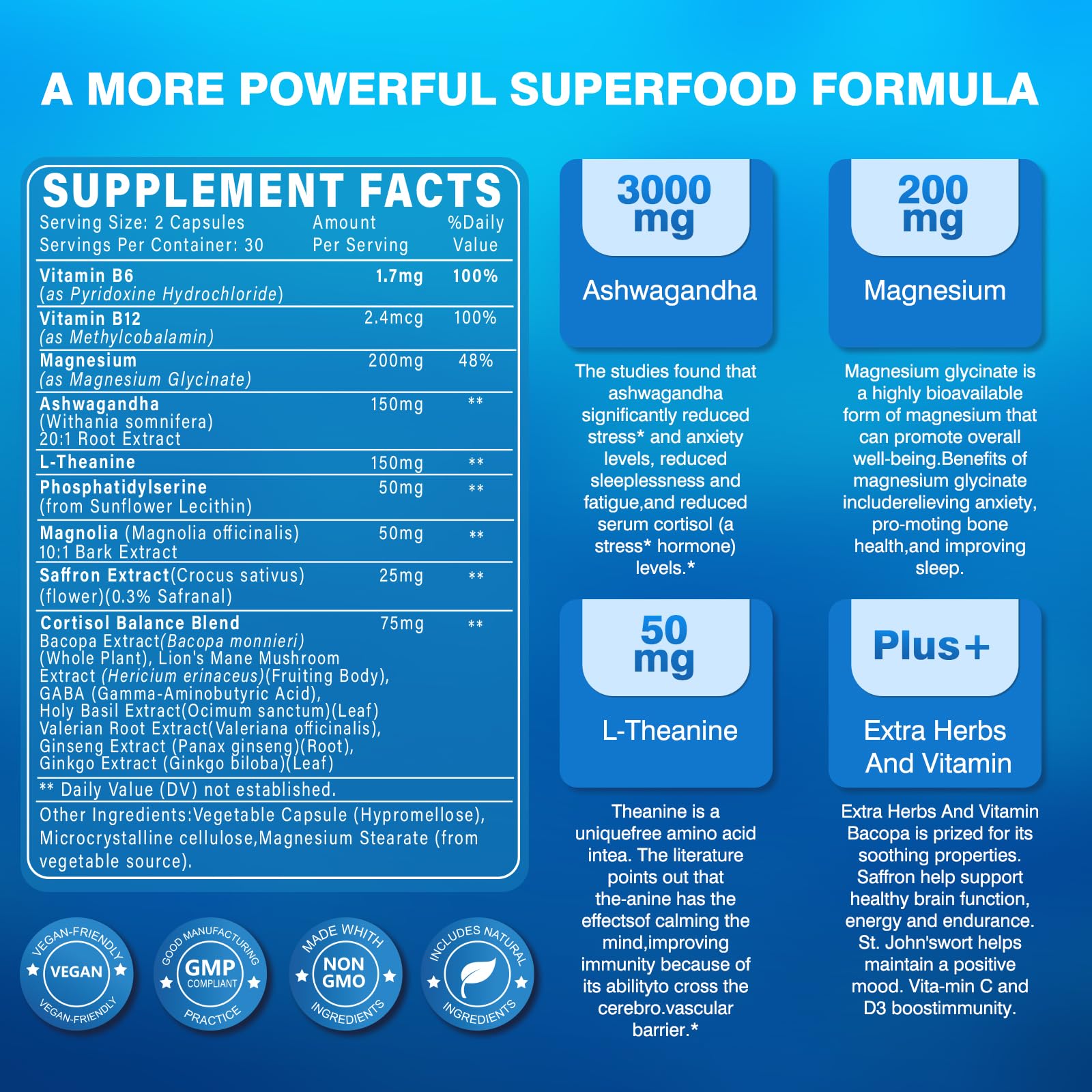 Bvlaue cortisol reducer label detail revealing key ingredients and directions