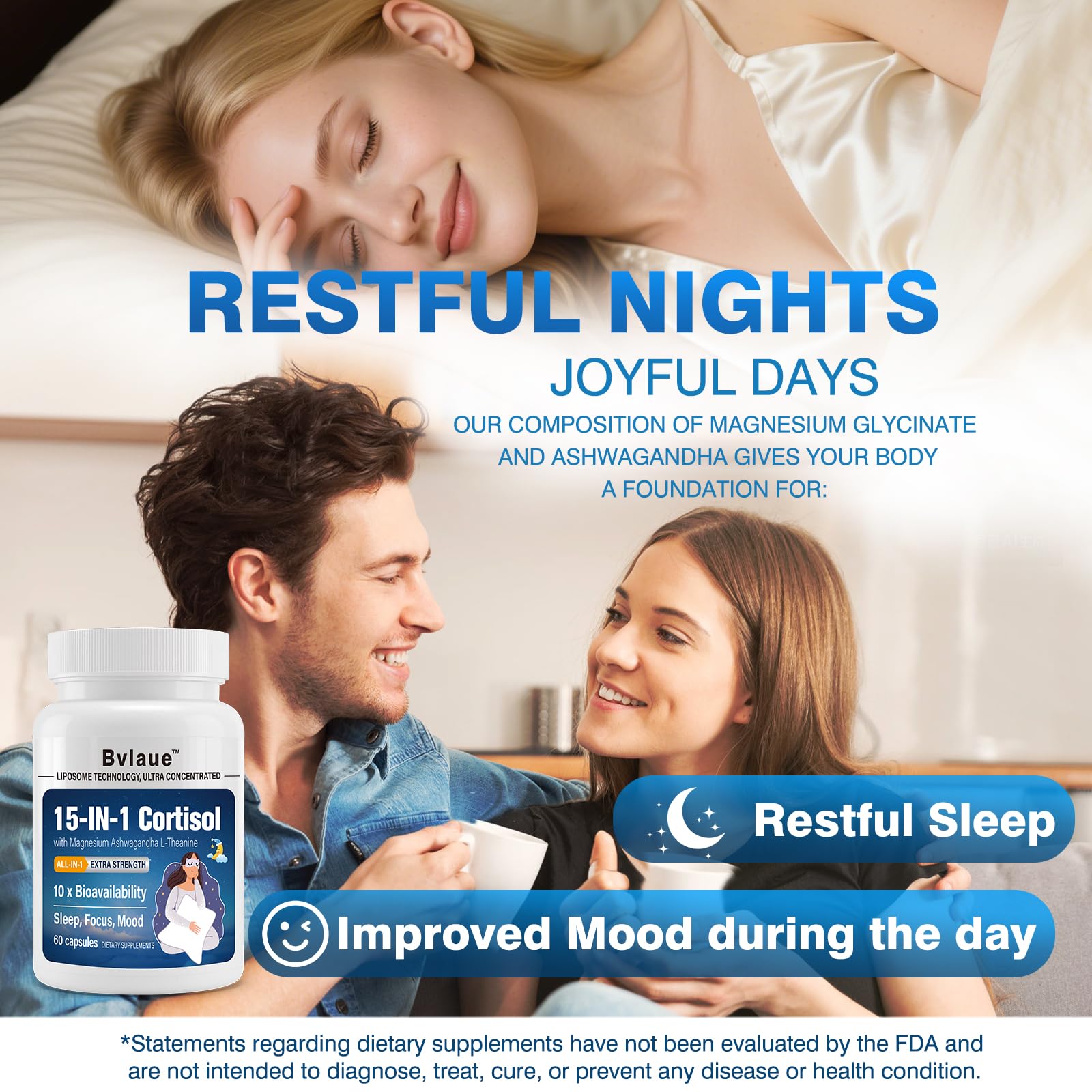 Bvlaue cortisol reducer vegan formula on packaging highlighting natural wellness