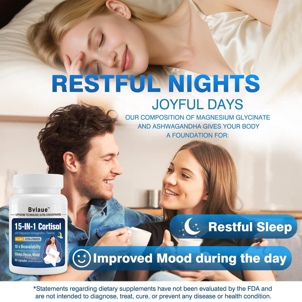 Bvlaue cortisol reducer vegan formula on packaging highlighting natural wellness